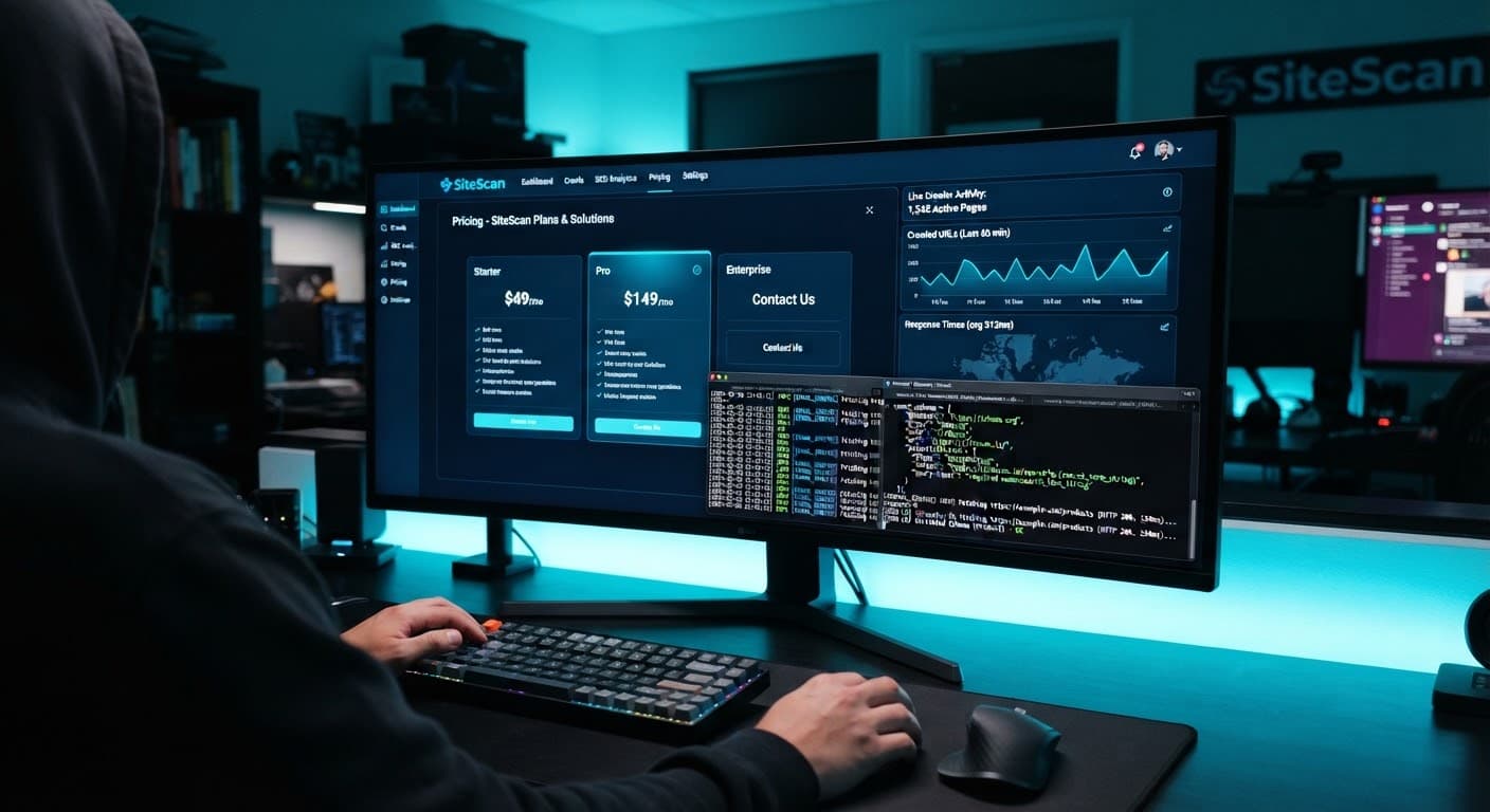 Developer dashboard showing website crawler analytics and structured data code
